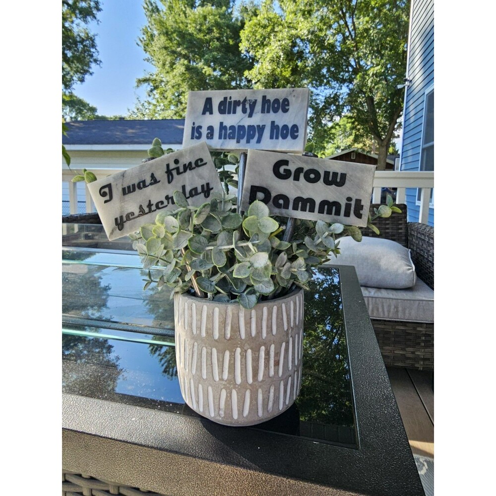 Plant Sign-Ceramic Signs On 6 Inch Stainless Stake-Funny-Garden Decor Set of 3
